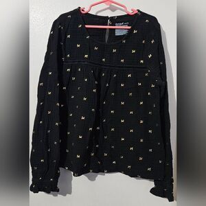 Cat & Jack black and gold bow pattern girls top L(10-12)